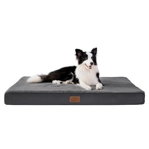 Bedsure Large Dog Bed Washable - Orthopedic Dog Bed and Mattress Mat for Dog Crate with Removable Plush Sherpa Cover, Gifts for Dog