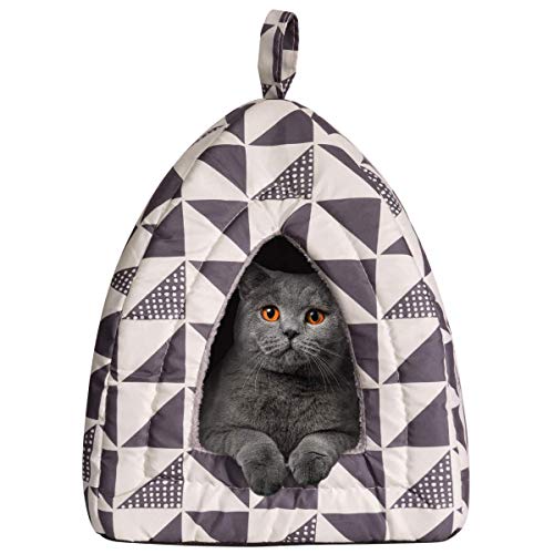 Hollypet Cat Bed Kitten Bed Self-Warming 2-in-1 Foldable Comfortable Igloo Triangle Pet Tent House