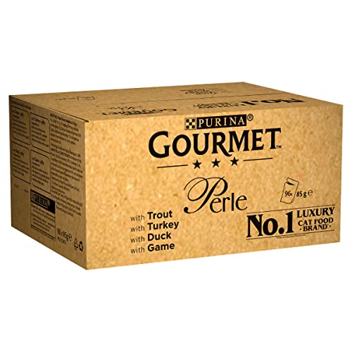 Gourmet Wet Cat Food Pouches in Gravy - Perle Chef's Collection 40 x 85g - Mix of Fish, Lamb, Duck, Turkey, Pet Food - Wet - Bulk Food, Cat Wet Food suitable for Adult and Senior Cats