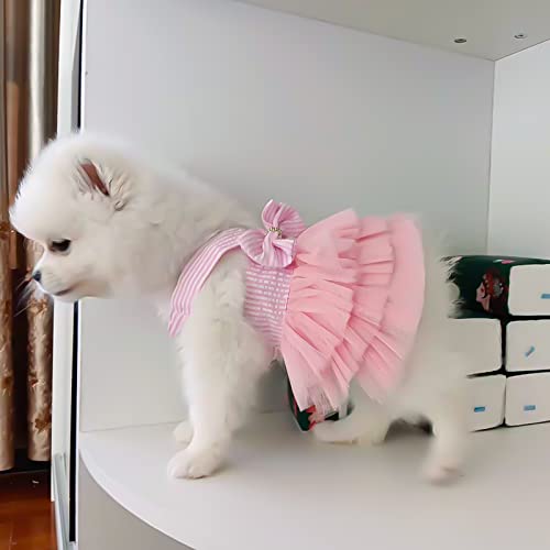 VANVENE Pet Dog Dresses for Small Dogs, Puppy Kitten Bowknot Striped Mesh Vest Tutu Princess Fancy Dress Skirt Apparel Supplies for Pomeranian Chihuahua Small Breed Dogs Cats Doggy