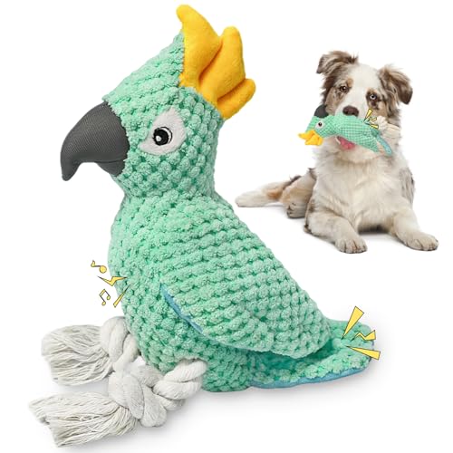 ROSAUI Dog Toys, 2PCS Plush Squeaky Cockatoo Dog Toy - Interactive and Dental Cleaning Pet Chew Toy for All Breed Sizes Dog