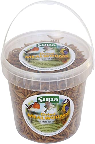 Supa Dried Mealworms for Wild Birds, 3 Litre Bucket, High Energy Protein Rich Treat For Garden Birds, Attract More Birds To Your Garden, Quality Wild Bird Food.