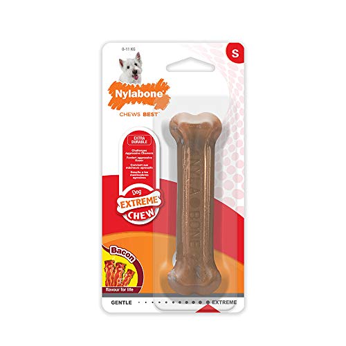 Nylabone Dura Chew Extreme Tough Dog Chew Toy Bone, Bacon Flavour, XS, for Dogs Up to 7 kg