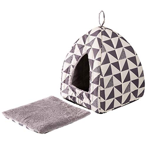 Hollypet Cat Bed Kitten Bed Self-Warming 2-in-1 Foldable Comfortable Igloo Triangle Pet Tent House