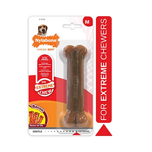 Nylabone Dura Chew Extreme Tough Dog Chew Toy Bone, Bacon Flavour, XS, for Dogs Up to 7 kg