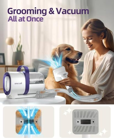 oneisall Dog Grooming Vacuum Kit,Dog Clippers, Suction 99% Pet Hair,Professional Dog Vacuum Groomer with 7 Pet Grooming Tools for Shedding Thick & Thin Dogs Cats Pet Hair