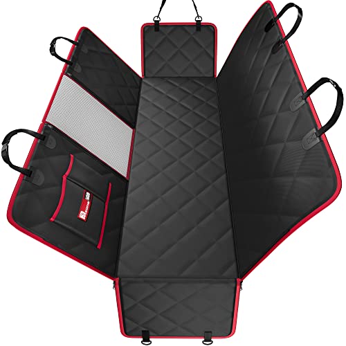 Dog Hammock for Car Back seat with Mesh Visual Window, Side Flaps with Zipper, Padded 4 Layers Waterproof Heavy Duty Dog Hammock with Storage Bag, Scratch Proof Nonslip Pet Car Seat Cover