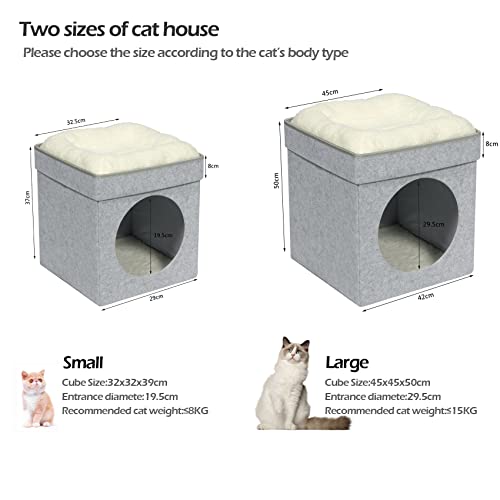 Bonlife Winter Felt Small Cat House Indoor,Foldable Pets Bed Cave Kennel with Two Move Cushion,Dog Bed Warm Comfortable