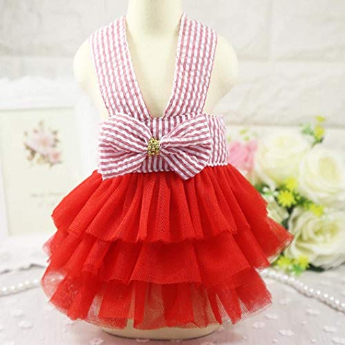 VANVENE Pet Dog Dresses for Small Dogs, Puppy Kitten Bowknot Striped Mesh Vest Tutu Princess Fancy Dress Skirt Apparel Supplies for Pomeranian Chihuahua Small Breed Dogs Cats Doggy
