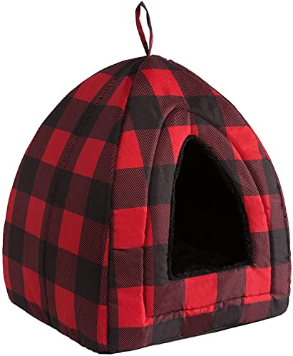Hollypet Cat Bed Kitten Bed Self-Warming 2-in-1 Foldable Comfortable Igloo Triangle Pet Tent House