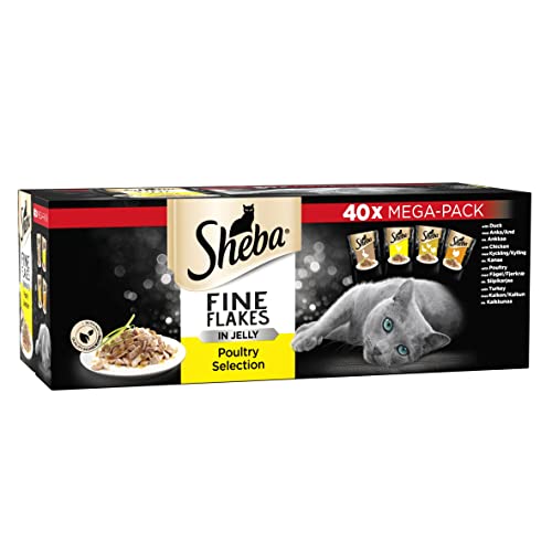 Sheba Fine Flakes Poultry Collection in Jelly 40 Pouches, Adult Wet Cat Food