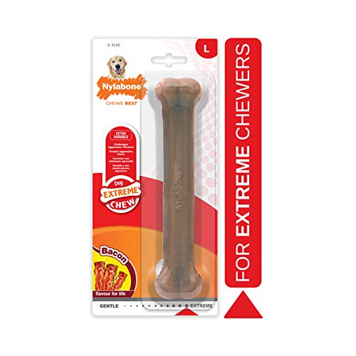 Nylabone Dura Chew Extreme Tough Dog Chew Toy Bone, Bacon Flavour, XS, for Dogs Up to 7 kg