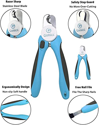 Gonicc Dog & Cat Pets Nail Clippers and Trimmers - with Safety Guard to Avoid Over Cutting, Free Nail File, Razor Sharp Blade - for Large and Small Animals.