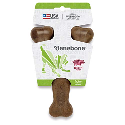 Benebone Indestructible Wishbone Dog Chew Toy for Aggressive Chewers, Long Lasting Tough Boredom Breaker for Dogs, Real Bacon Flavour, For Medium Dogs