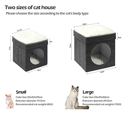 Bonlife Winter Felt Small Cat House Indoor,Foldable Pets Bed Cave Kennel with Two Move Cushion,Dog Bed Warm Comfortable
