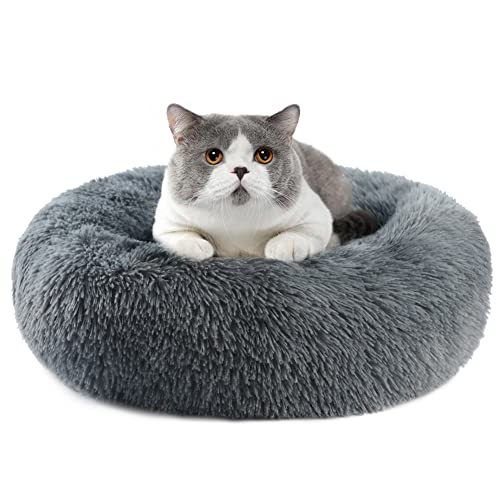 Vanansa Small Cat Bed for Indoor Cats, Self-Warming Donut kitty beds for Small Cats Improving Sleep and Keeping Warm, Washable Pet bed with Anti Slip Base