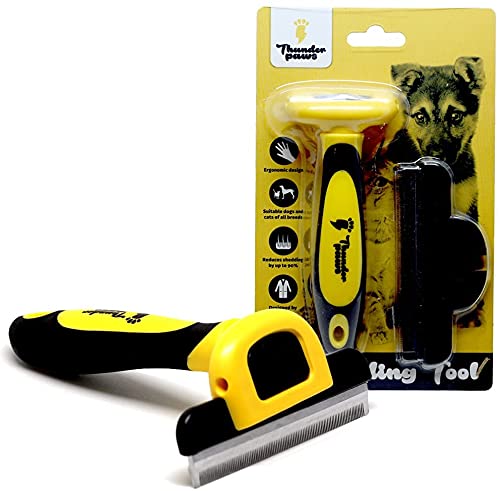 Thunderpaws Best Professional Deshedding Tool and Pet Grooming Brush – D-Shedz for Small, Medium and Large Breeds of Dogs and Cats with Short or Long Hair