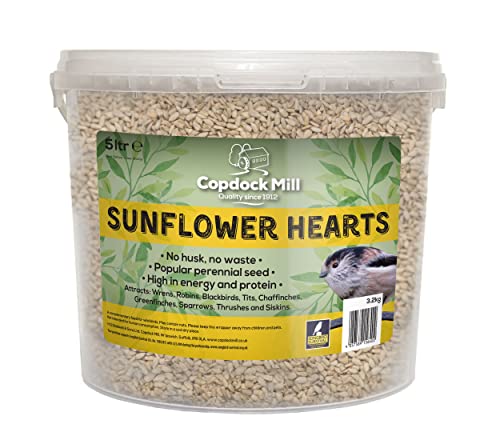 Copdock Mill Sunflower Hearts Bird Food 3.2kg / 5L Tub – No Mess Sunflower Hearts for Wild Birds – Bird Seed Suitable for Sunflower Seeds Feeders & Bird Tables