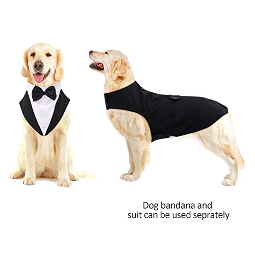 Dog Tuxedo Suit, Dog Clothes Coton Wedding Party Costume Puppy Formal Outfit Festival Shirt Coat Apparel with Detachable Bow Tie Bandana