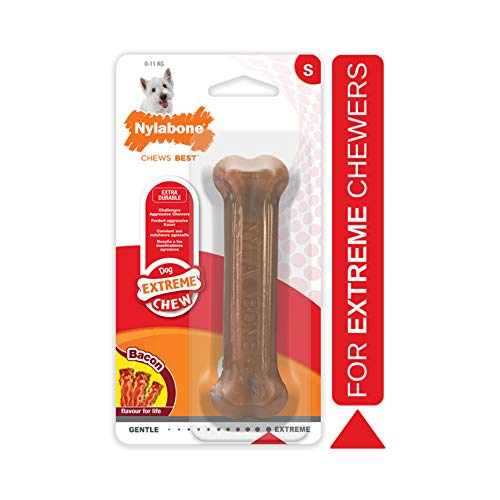 Nylabone Dura Chew Extreme Tough Dog Chew Toy Bone, Bacon Flavour, XS, for Dogs Up to 7 kg