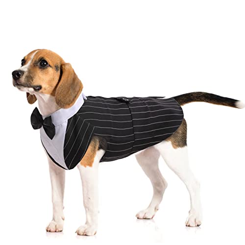 Dog Tuxedo Suit, Dog Clothes Coton Wedding Party Costume Puppy Formal Outfit Festival Shirt Coat Apparel with Detachable Bow Tie Bandana