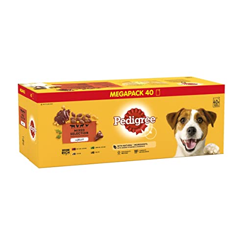 Pedigree Mixed Selection in Jelly 40 Pouches, Adult Wet Dog Food, Megapack (40 x 100 g)