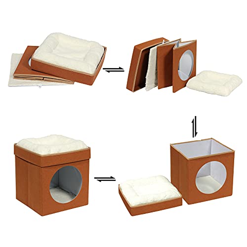 Bonlife Winter Felt Small Cat House Indoor,Foldable Pets Bed Cave Kennel with Two Move Cushion,Dog Bed Warm Comfortable
