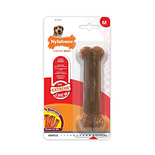 Nylabone Dura Chew Extreme Tough Dog Chew Toy Bone, Bacon Flavour, XS, for Dogs Up to 7 kg