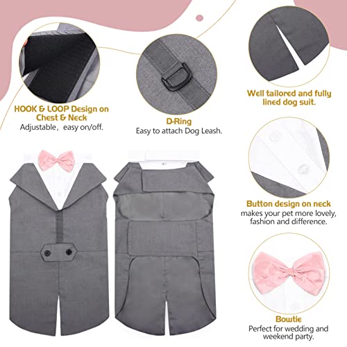 Dog Tuxedo Suit, Dog Clothes Coton Wedding Party Costume Puppy Formal Outfit Festival Shirt Coat Apparel with Detachable Bow Tie Bandana