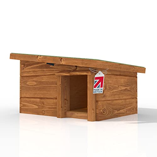 The Hutch Company Hedgehog House and Hibernation Shelter - Predator-Proof Outdoor Habitat, Feeding Station and Home - Felt Roof Cover and Full Wood Flooring - Best Pet Garden Hedgehogs Wooden Houses