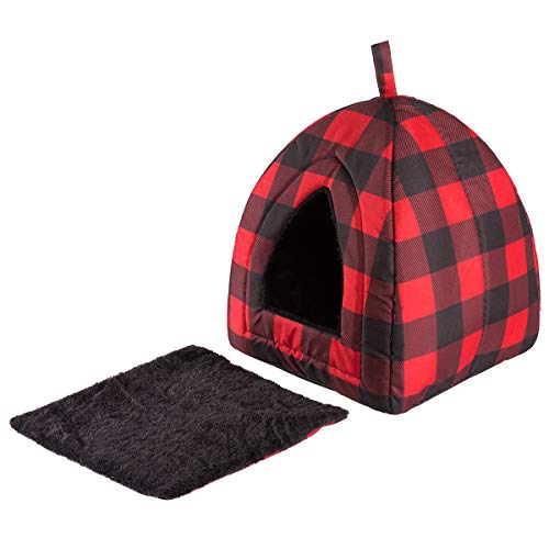 Hollypet Cat Bed Kitten Bed Self-Warming 2-in-1 Foldable Comfortable Igloo Triangle Pet Tent House