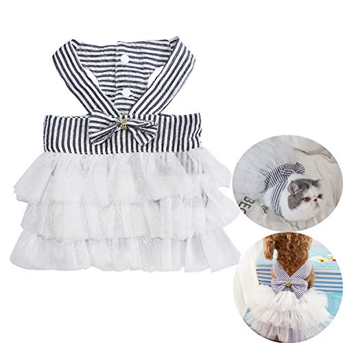 VANVENE Pet Dog Dresses for Small Dogs, Puppy Kitten Bowknot Striped Mesh Vest Tutu Princess Fancy Dress Skirt Apparel Supplies for Pomeranian Chihuahua Small Breed Dogs Cats Doggy