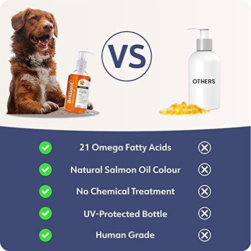Brilliant Salmon Oil for Dogs, Cats, Puppy, Horse, Ferret & Pets - Pure Omega 3, 6 & 9 Fish Oil Food Supplement | Treats Itchy Skin, Joint Care, Heart Health & Natural Coat Hofseth BioCare