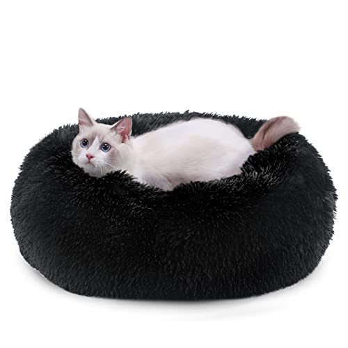 Vanansa Small Cat Bed for Indoor Cats, Self-Warming Donut kitty beds for Small Cats Improving Sleep and Keeping Warm, Washable Pet bed with Anti Slip Base