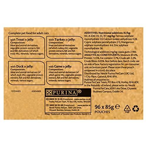 Gourmet Wet Cat Food Pouches in Gravy - Perle Chef's Collection 40 x 85g - Mix of Fish, Lamb, Duck, Turkey, Pet Food - Wet - Bulk Food, Cat Wet Food suitable for Adult and Senior Cats