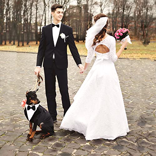 Dog Tuxedo Suit, Dog Clothes Coton Wedding Party Costume Puppy Formal Outfit Festival Shirt Coat Apparel with Detachable Bow Tie Bandana