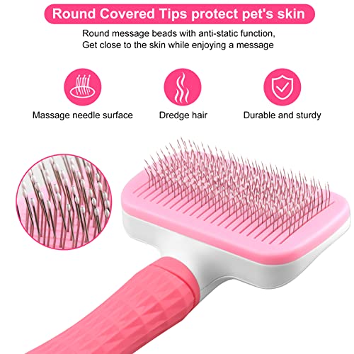 Dog Brush Cat Brush Grooming Comb,Self Cleaning Cat Dog Slicker Brushes with Smooth handle,Pet Grooming Tool with Cleaning Button for Cat Dog Shedding Brush Cat Dog Massage Clean Tangled Brush