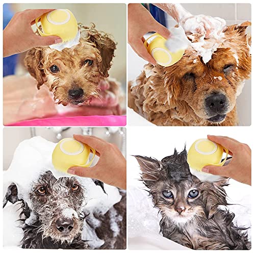 Dog Cat Bath Brush Soft Silicone Dog Rubber Bathing Brush Pet Grooming Shampoo Dispenser Brushes Puppy Cats Shower Hair Fur Grooming Cleaning Scrubber for Short Haired Dogs Cats Shower