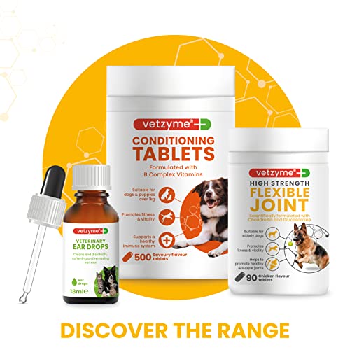 Vetzyme | High Strength Flexible Joint Supplements for Senior Dogs | Hip & Joint Care Tablets | Tasty Chicken Treats with Glucosamine & Omega 3, 90 Count