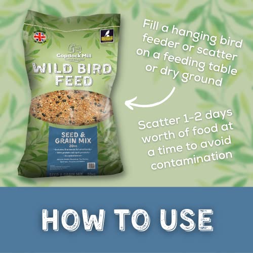 Copdock Mill Wild Bird Seed & Grain Mix 20kg Bag – All Year-Round High-Energy Wild Bird Food – 100% Natural Ingredients Including Sunflower Seeds and Peanuts