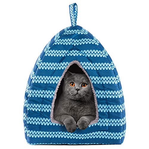 Hollypet Cat Bed Kitten Bed Self-Warming 2-in-1 Foldable Comfortable Igloo Triangle Pet Tent House