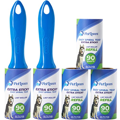 PetLovers Extra Sticky Lint Roller Mega Value Set 450 Sheets for Pet Hair Removal, Dog and Cat Lint Remover 5 Pack