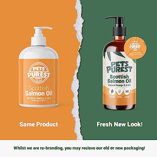 Pets Purest Scottish Salmon Oil For Dogs, Cats, Horse, Ferret & Pet - Pure Omega 3, 6 & 9 Fish Oil Food Treats Supplement for Natural Coat, Immune Support, Itchy Skin, Joint & Brain Health