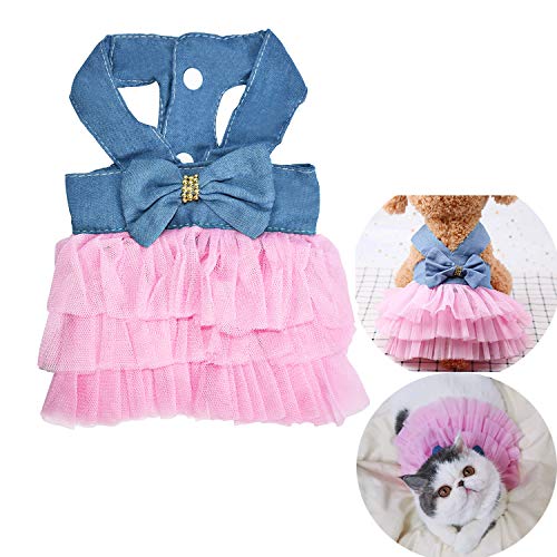 VANVENE Pet Dog Dresses for Small Dogs, Puppy Kitten Bowknot Striped Mesh Vest Tutu Princess Fancy Dress Skirt Apparel Supplies for Pomeranian Chihuahua Small Breed Dogs Cats Doggy