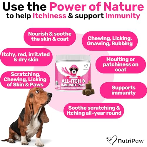 NutriPaw All-Itch Immunity Treats For Dogs - Soothe Itchy Paws, Eyes, Ears, Skin - Stop Itching, Licking, Scratching - Perfect for Small, Medium & Large Dogs - Supports Seasonal Itching