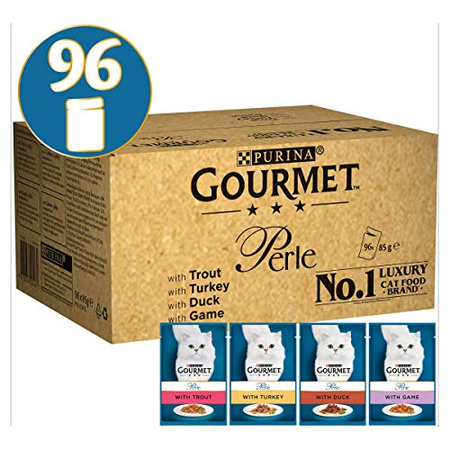 Gourmet Wet Cat Food Pouches in Gravy - Perle Chef's Collection 40 x 85g - Mix of Fish, Lamb, Duck, Turkey, Pet Food - Wet - Bulk Food, Cat Wet Food suitable for Adult and Senior Cats