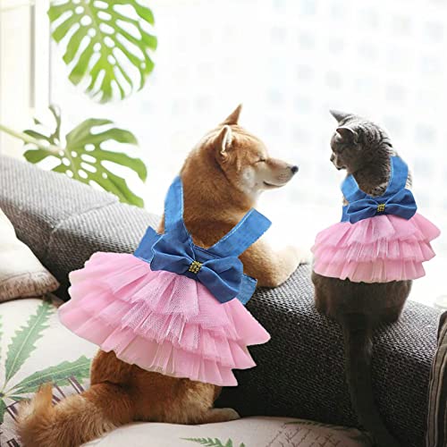 VANVENE Pet Dog Dresses for Small Dogs, Puppy Kitten Bowknot Striped Mesh Vest Tutu Princess Fancy Dress Skirt Apparel Supplies for Pomeranian Chihuahua Small Breed Dogs Cats Doggy