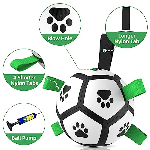 HETOO Dog Toys, Interactive Dog Football Toys with Grab Tabs, Durable Dog Balls for Small Medium Breed Dog Water Toy Indoor & Outdoor, Gift for Dogs