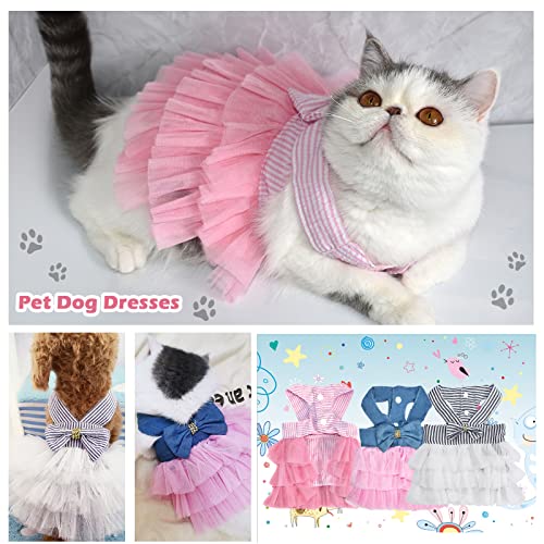 VANVENE Pet Dog Dresses for Small Dogs, Puppy Kitten Bowknot Striped Mesh Vest Tutu Princess Fancy Dress Skirt Apparel Supplies for Pomeranian Chihuahua Small Breed Dogs Cats Doggy