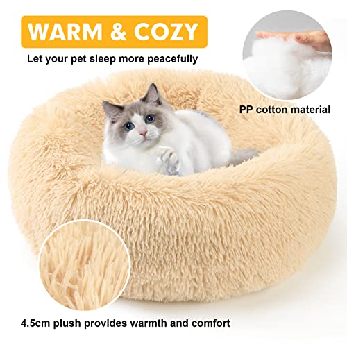 Vanansa Small Cat Bed for Indoor Cats, Self-Warming Donut kitty beds for Small Cats Improving Sleep and Keeping Warm, Washable Pet bed with Anti Slip Base